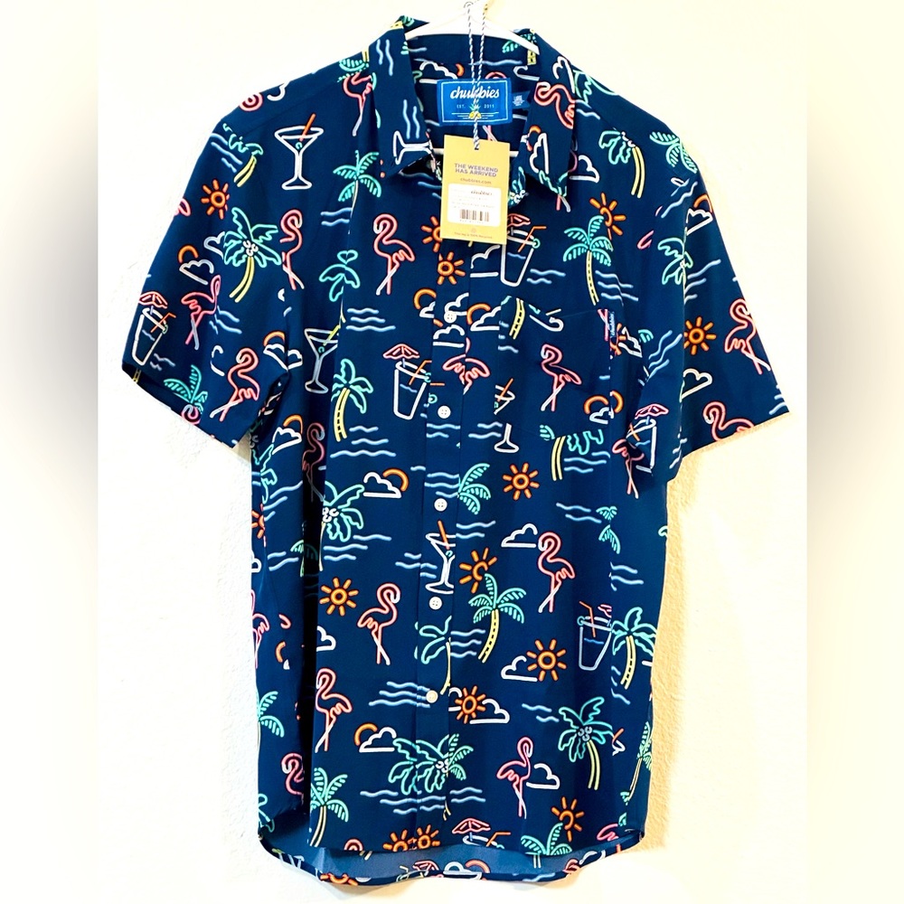 Chubbies S/S Full Button Down Shirt The One Man Wolf Pack Navy Size L